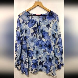 Me Floral Cottagecore Blouse Womens L Blue Artsy Festival Retro Made in France